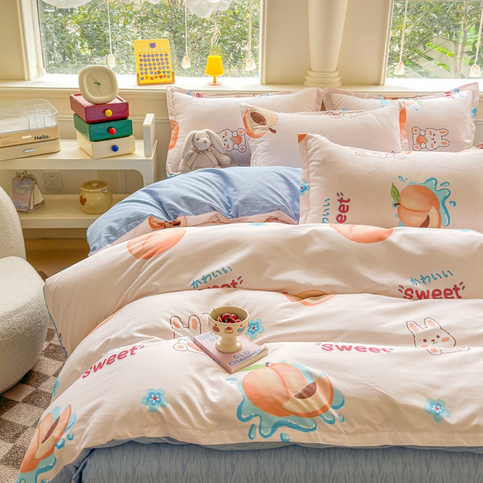 91家纺网 家纺一手货源 找家纺 佑佳家纺 2025年新款铂金棉芦荟棉学生三件套四件套 单被套 单枕套「支持定做各种尺寸」 兔兔桃桃