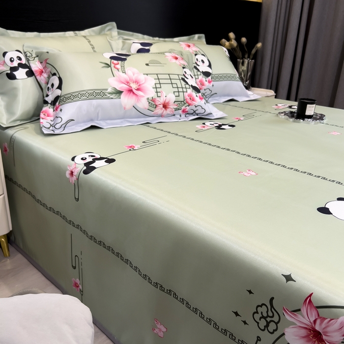 91家纺网 家纺一手货源 找家纺 许林 2025新款冰丝凉席床单款凉席三件套-熊猫