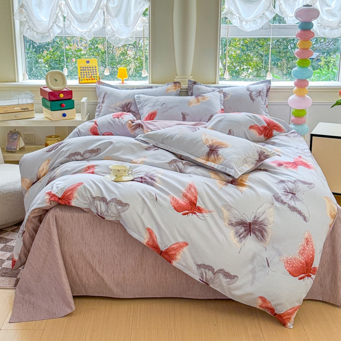 91家纺网 家纺一手货源 找家纺 佑佳家纺 2025年新款铂金棉芦荟棉学生三件套四件套 单被套 单枕套「支持定做各种尺寸」 五彩蝶