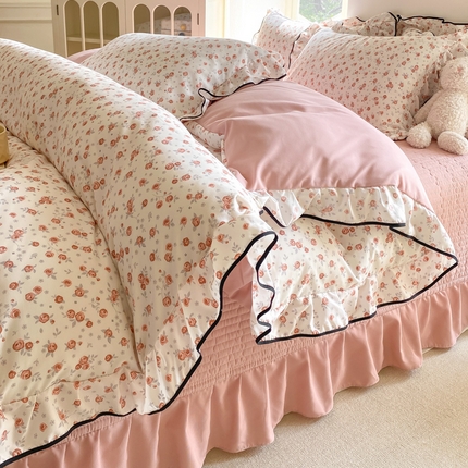 91家纺网 家纺一手货源 找家纺 （总）一比一2025新款赫本针织双层纱床盖四件套