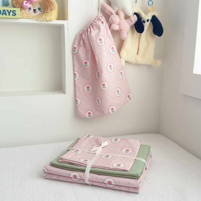 91家纺网 家纺一手货源 找家纺 花西夫人2025新款13372纯棉印花全棉四件套床单床笠款波点郁金香