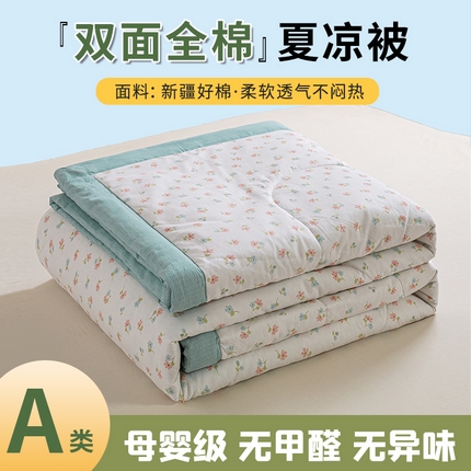 91家纺网 家纺一手货源 找家纺 沃尔居 2025新款双面全棉印花夏被可机洗小清新纯棉夏凉被薄被芯空调被子 雨汐