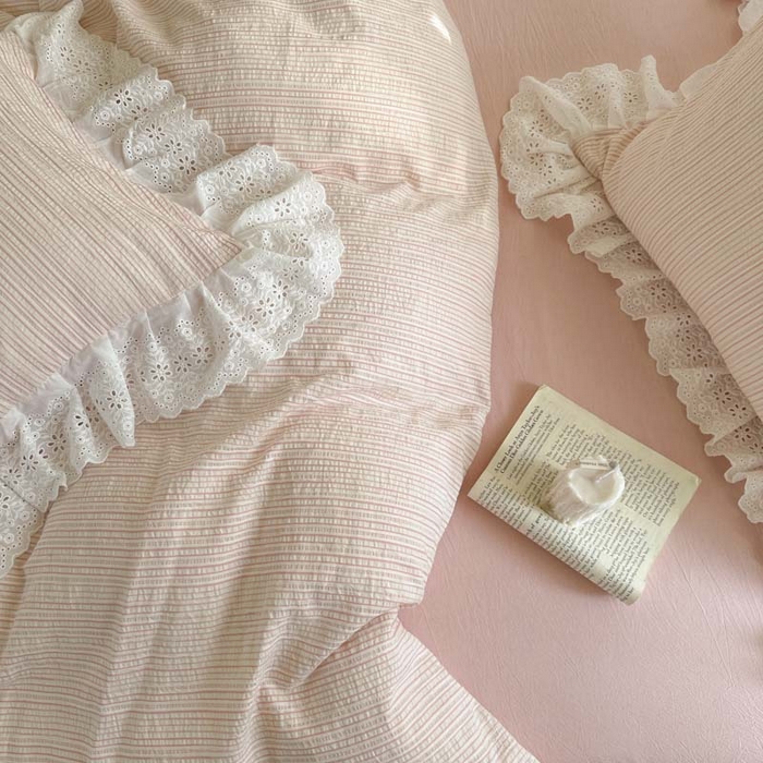 91家纺网 家纺一手货源 找家纺 亲亲公主 2025新款全棉水洗棉色织提花四件套-糖果日记 糖果-粉