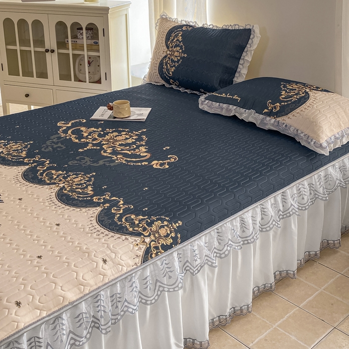 91家纺网 家纺一手货源 找家纺 麋兔 2025新款冰丝床裙乳胶凉席席子 帝凡尼