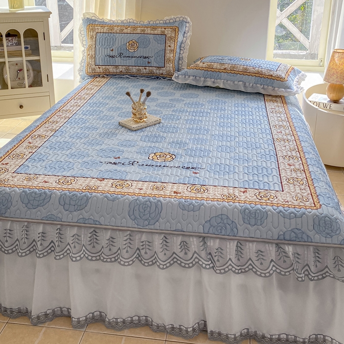 91家纺网 家纺一手货源 找家纺 麋兔 2025新款冰丝床裙乳胶凉席席子 朵兰