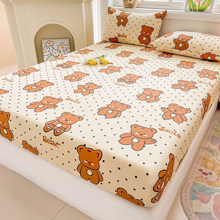 91家纺网 家纺一手货源 找家纺 晓时候2025新款老粗布床笠凉席 饼干熊