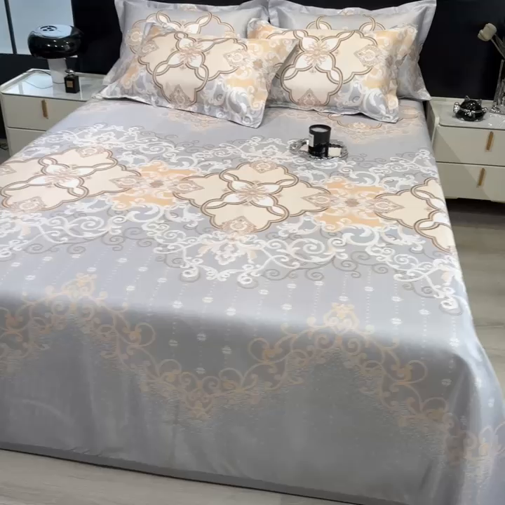 91家纺网 家纺一手货源 找家纺 许林家纺  2025新款冰丝凉席床单款凉席三件套 欧诺拉