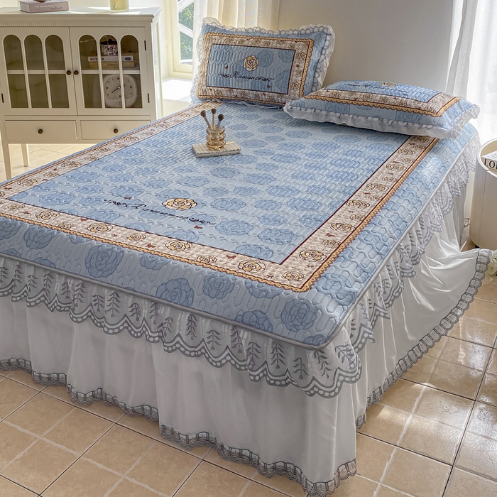 91家纺网 家纺一手货源 找家纺 麋兔 2025新款冰丝床裙乳胶凉席席子 朵兰