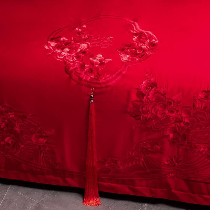 91家纺网 家纺一手货源 找家纺 慕她家纺 2025新款慕她婚庆四件套全棉纯棉结婚刺绣花多件套六八十床品 美丽红妆