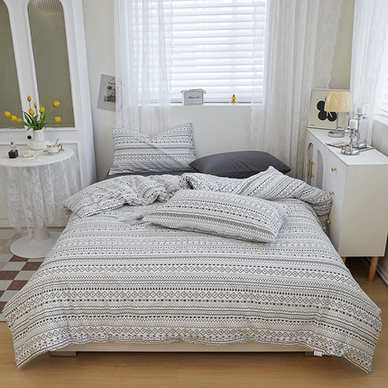 花西夫人2025新款13372纯棉印花全棉四件套床单床笠款波西米亚-高级灰