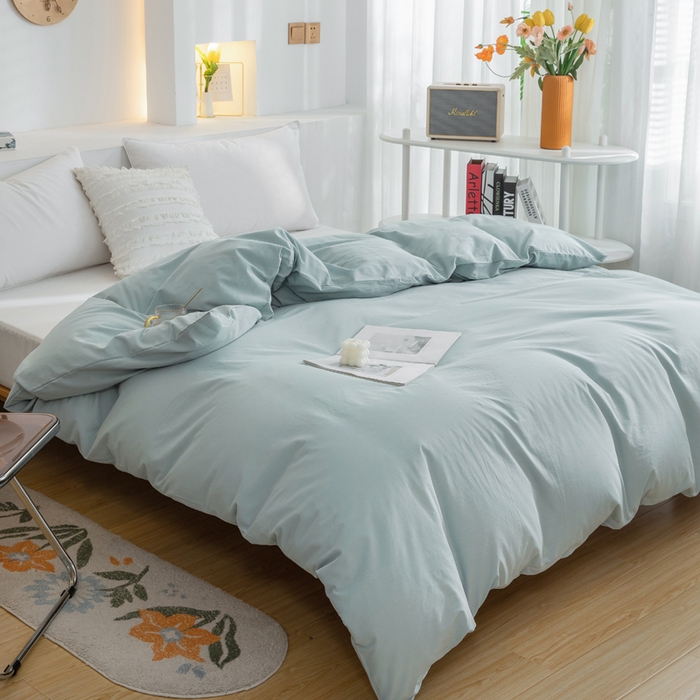 91家纺网 家纺一手货源 找家纺 2025新款全棉双拼水洗棉四件套 双拼-繁星蓝