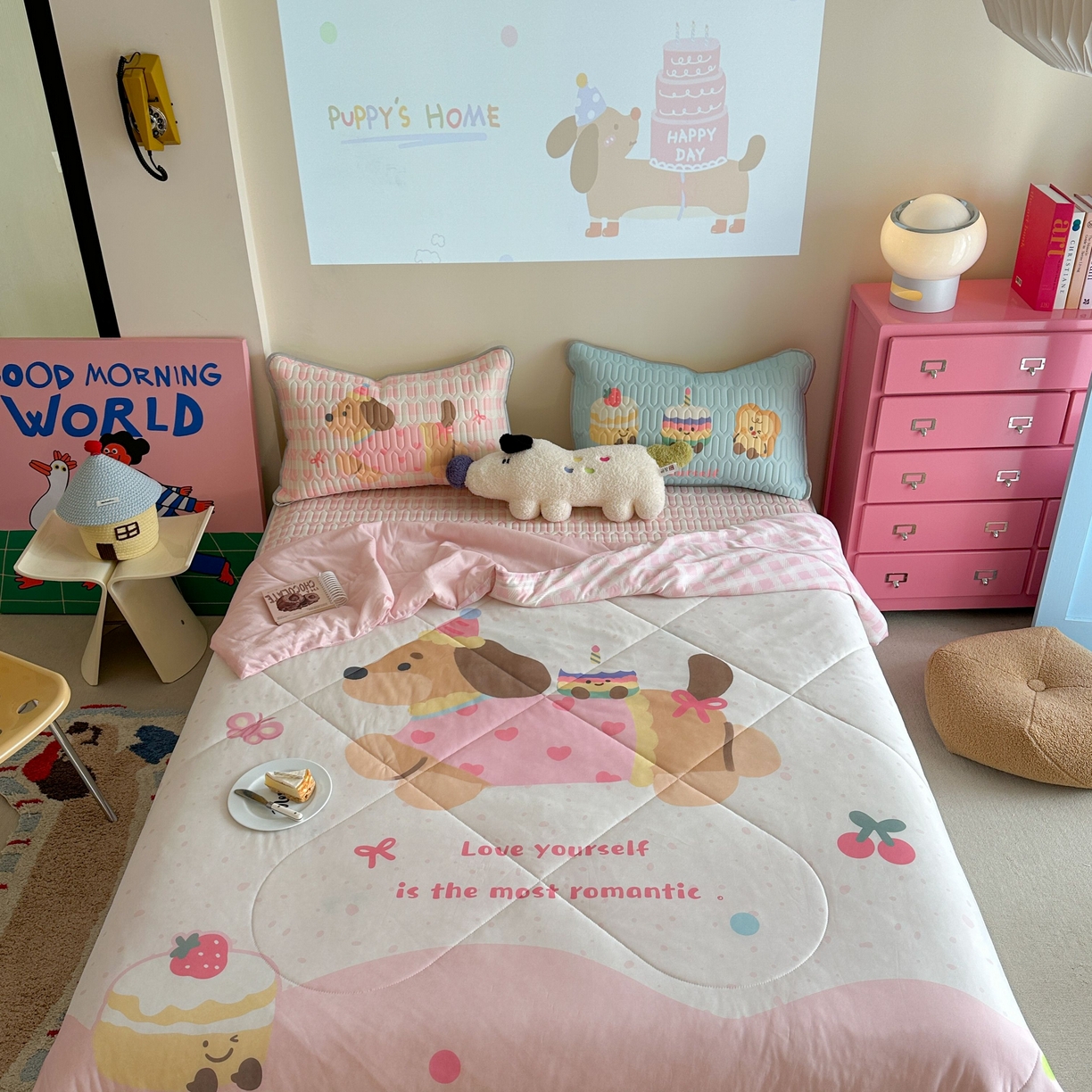 91家纺网 家纺一手货源 找家纺 美乐迪家纺2025新款凉感丝乳胶凉席夏被夏凉被空调被 蛋糕腊肠狗