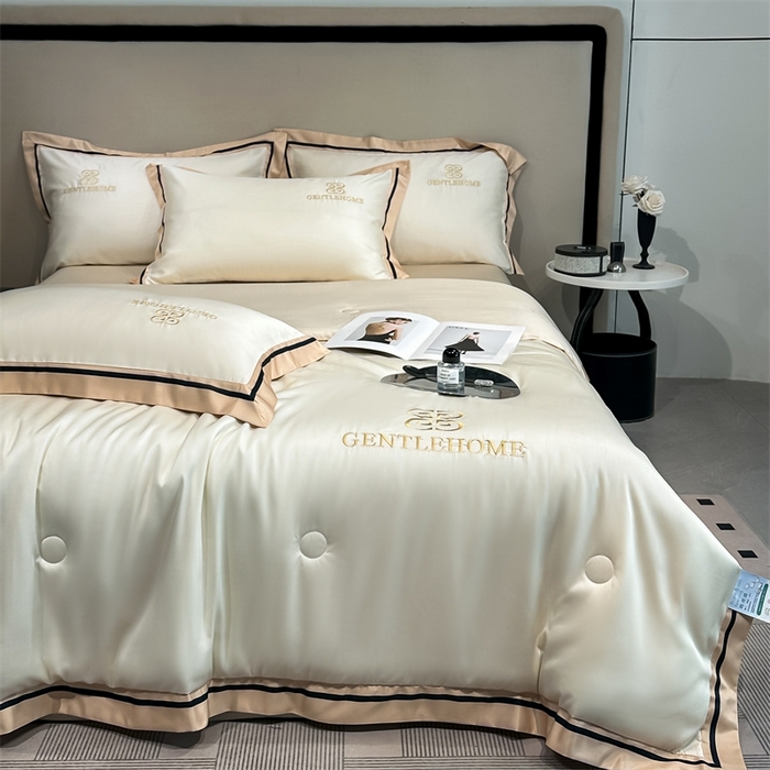 91家纺网 家纺一手货源 找家纺 笙意家纺2025新款水洗真丝夏被 威廉-奶昔白+奶茶