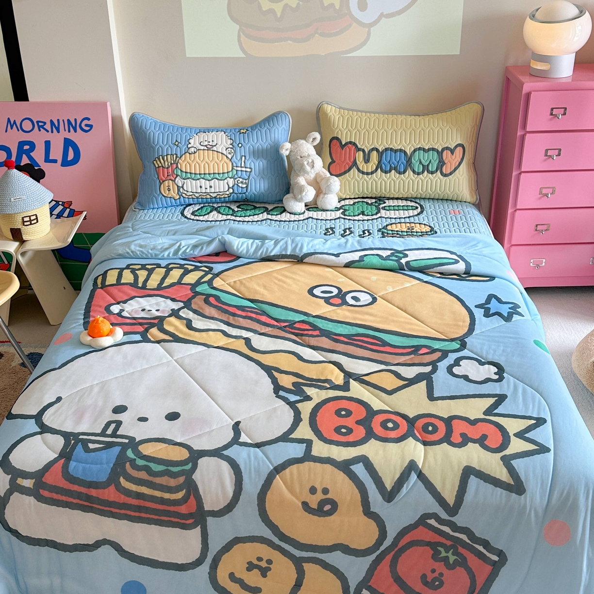 91家纺网 家纺一手货源 找家纺 美乐迪家纺2025新款凉感丝乳胶凉席夏被夏凉被空调被 汉堡小狗