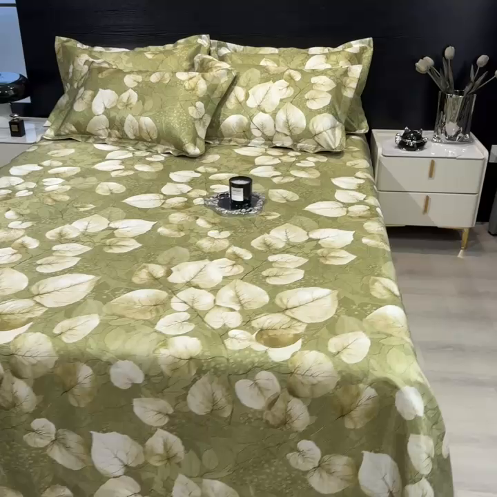 91家纺网 家纺一手货源 找家纺 许林家纺  2025新款冰丝凉席床单款凉席三件套 绿洲