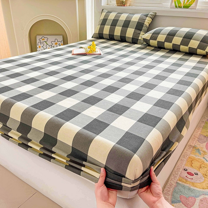 91家纺网 家纺一手货源 找家纺 晓时候2025新款老粗布床笠凉席 黑白格