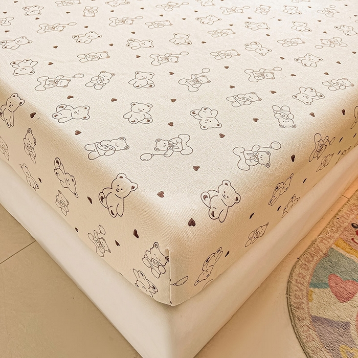 91家纺网 家纺一手货源 找家纺 晓时候2025新款老粗布床笠凉席 绅士小熊