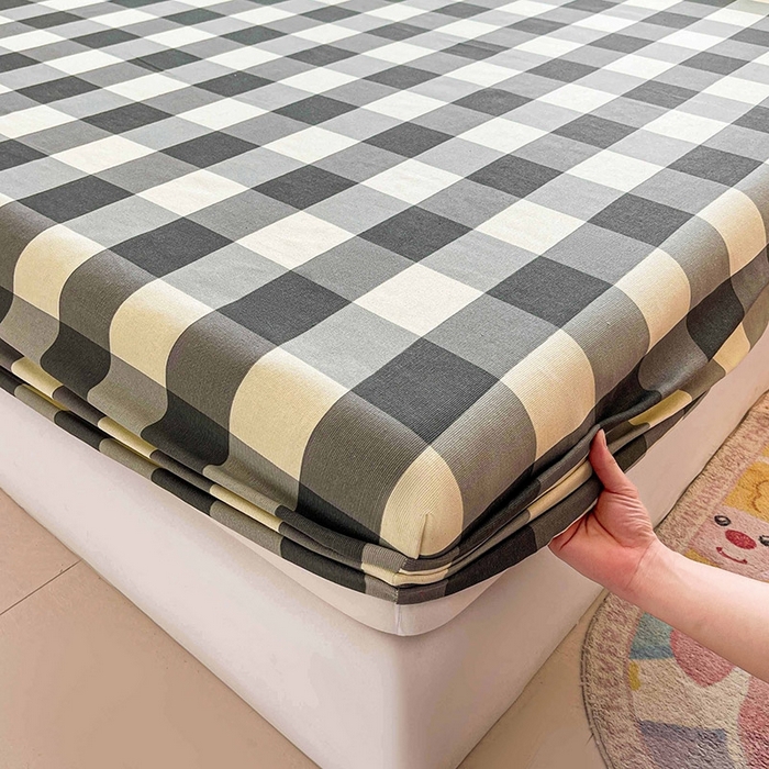 91家纺网 家纺一手货源 找家纺 晓时候2025新款老粗布床笠凉席 黑白格