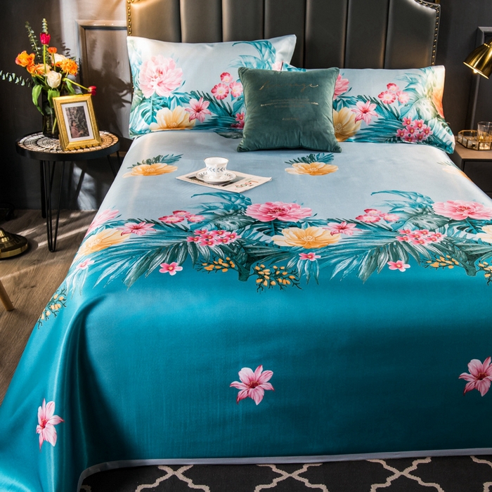 91家纺网 家纺一手货源 找家纺 许林 2025新款冰丝凉席床单款凉席三件套-春暖花开