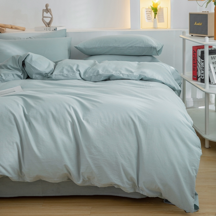 91家纺网 家纺一手货源 找家纺 2025新款全棉双拼水洗棉四件套 双拼-繁星蓝