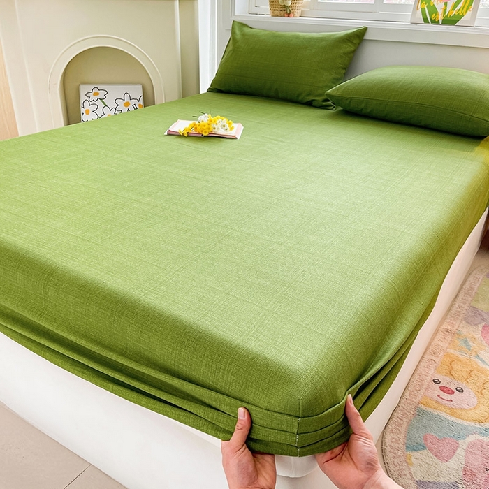 91家纺网 家纺一手货源 找家纺 晓时候2025新款老粗布床笠凉席 简约绿