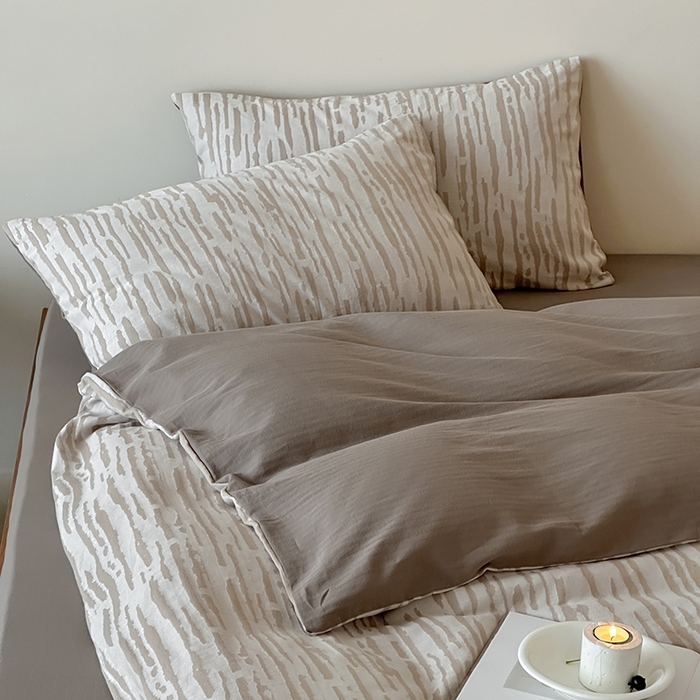 91家纺网 家纺一手货源 找家纺 梦享生活家居 2025新款色织三层提花人字纹面料四件套-斑驳系列 斑驳米咖