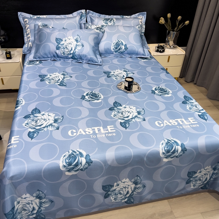 91家纺网 家纺一手货源 找家纺 许林家纺  2025新款冰丝凉席床单款凉席三件套 雨桐