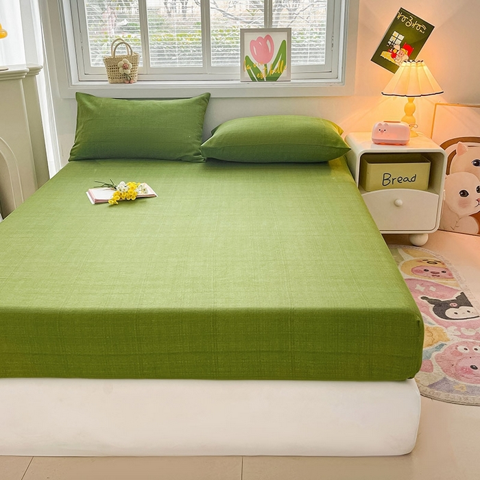 91家纺网 家纺一手货源 找家纺 晓时候2025新款老粗布床笠凉席 简约绿