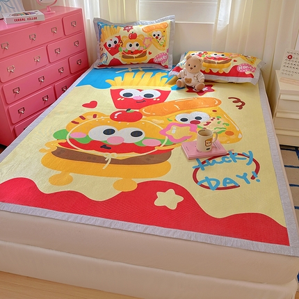 希诺2025新款大版卡通凉席冰丝席三件套 薯条汉堡