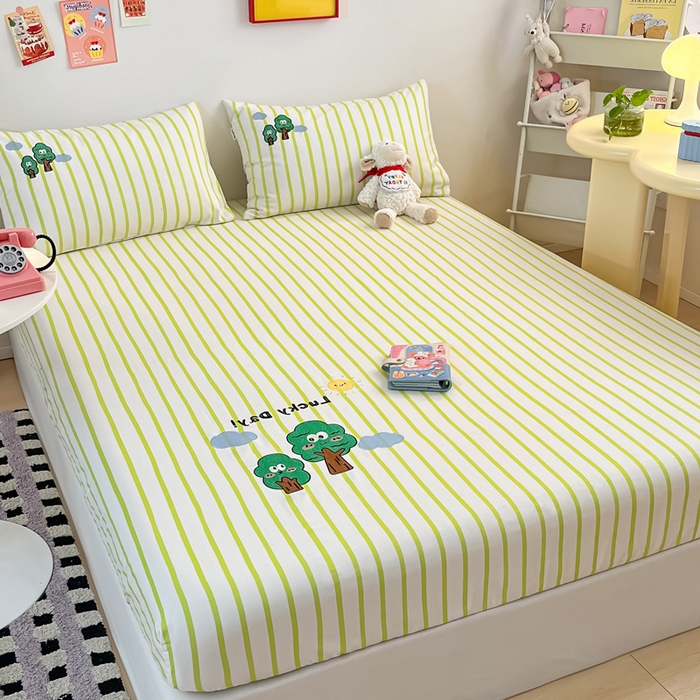 91家纺网 家纺一手货源 找家纺 雅居纺家纺 2025春夏新款全棉纯棉绣花A类老粗布单床笠床笠单件 老粗布-发财树