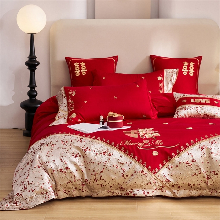 91家纺网 家纺一手货源 找家纺 （总）宏羽纺家纺2025新款13372全棉全工艺喷气四件套-最美嫁衣