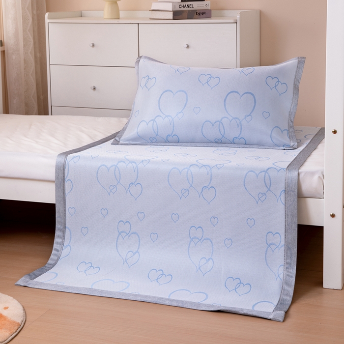 91家纺网 家纺一手货源 找家纺 凌云 2025新款学生宿舍提花凉感冰丝席 心海-蓝