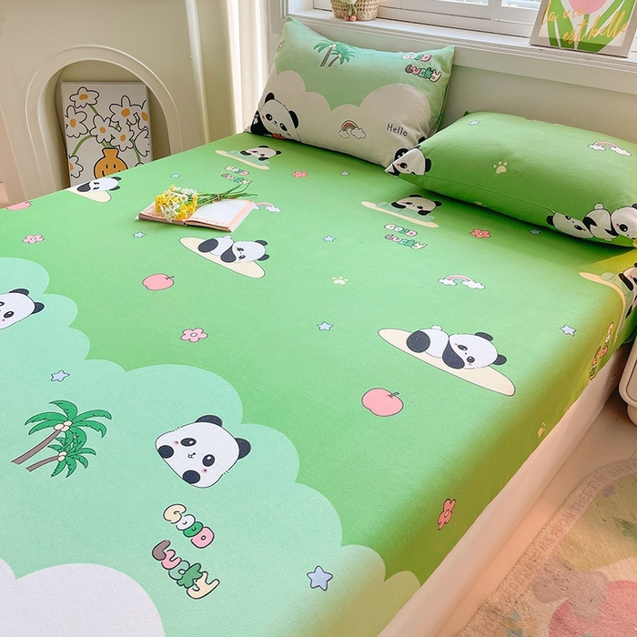 91家纺网 家纺一手货源 找家纺 晓时候2025新款老粗布床笠凉席 熊猫假日