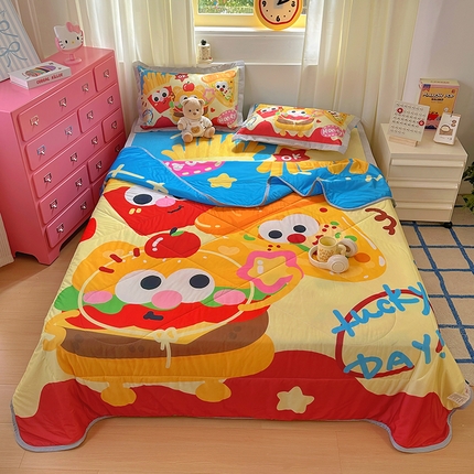 希诺2025新款大版卡通冰丝席夏被凉席四件套 薯条汉堡