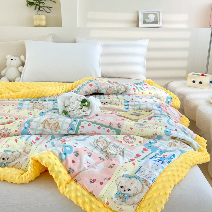 91家纺网 家纺一手货源 找家纺 爱宝被业 2025新款A类凉感豆豆绒羽丝棉夏被 猫狗之家