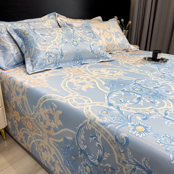 91家纺网 家纺一手货源 找家纺 许林家纺  2025新款冰丝凉席床单款凉席三件套 尤娜