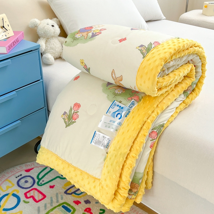 91家纺网 家纺一手货源 找家纺 爱宝被业 2025新款A类凉感豆豆绒羽丝棉夏被 彼得兔