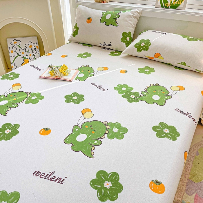 91家纺网 家纺一手货源 找家纺 晓时候2025新款老粗布床笠凉席 恐龙乐园