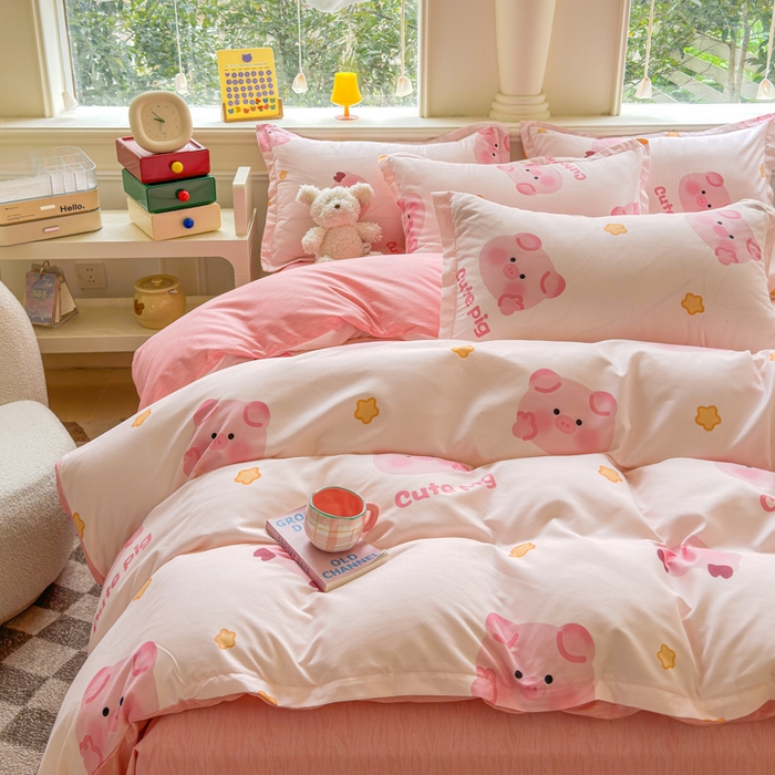 91家纺网 家纺一手货源 找家纺 佑佳家纺 2025年新款铂金棉芦荟棉学生三件套四件套 单被套 单枕套「支持定做各种尺寸」 猪猪侠