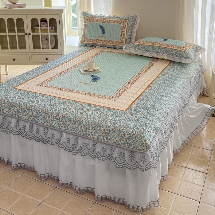 91家纺网 家纺一手货源 找家纺 麋兔 2025新款冰丝床裙乳胶凉席席子 羽茜