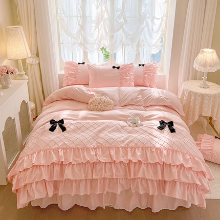 91家纺网 家纺一手货源 找家纺 （总）惯盈家纺2025新款全棉华夫格公主裙四件套-糖心公主