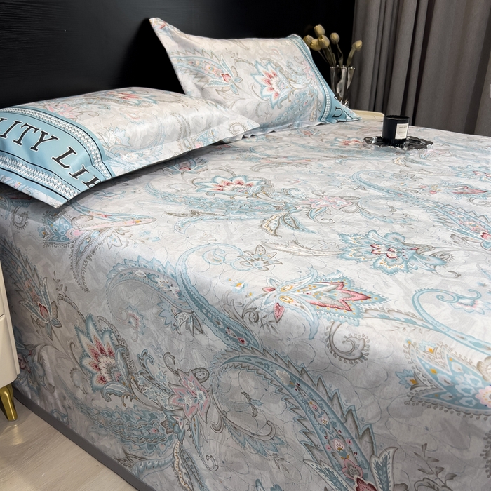 91家纺网 家纺一手货源 找家纺 许林家纺  2025新款冰丝凉席床单款凉席三件套 洛丽塔