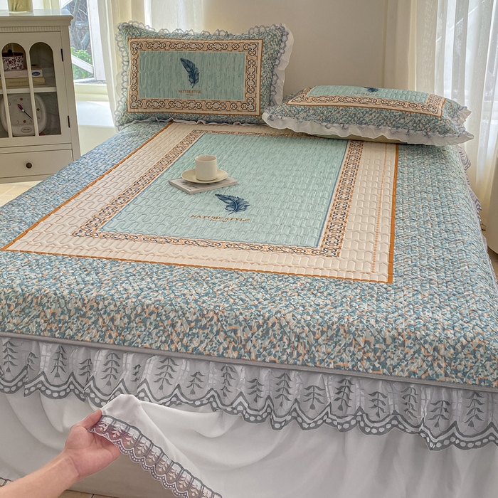 91家纺网 家纺一手货源 找家纺 麋兔 2025新款冰丝床裙乳胶凉席席子 羽茜