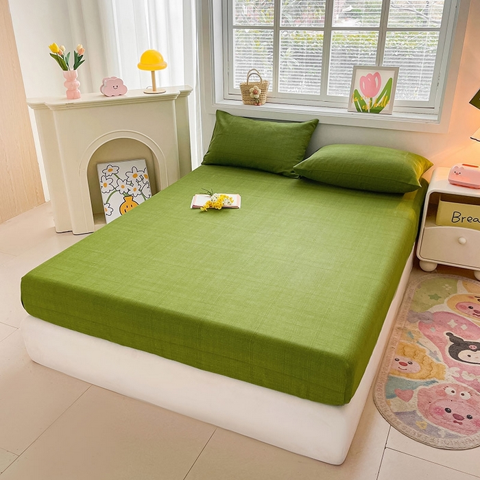 91家纺网 家纺一手货源 找家纺 晓时候2025新款老粗布床笠凉席 简约绿