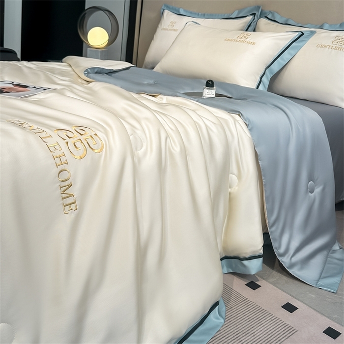 91家纺网 家纺一手货源 找家纺 笙意家纺2025新款水洗真丝夏被 威廉-奶昔白+海清