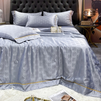 91家纺网 家纺一手货源 找家纺 经年 2025新款60S贡缎提花水洗真丝冰丝天丝大豆夏被四件套直播爆款 巴格莉-石灰大豆夏被