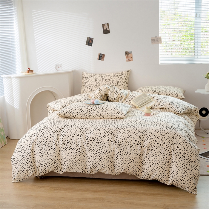 91家纺网 家纺一手货源 找家纺 花西夫人2025新款13372纯棉印花全棉四件套床单床笠款波点-珍珠奶茶