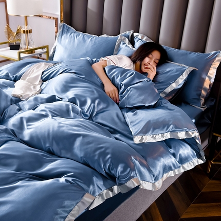 91家纺网 家纺一手货源 找家纺 经年  2025年奢华真丝手感水洗冰丝天丝单被套-初见系列 直播爆款 初见-藏青