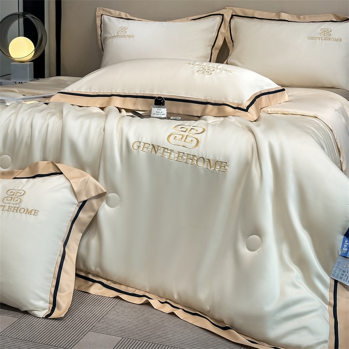 91家纺网 家纺一手货源 找家纺 笙意家纺2025新款水洗真丝夏被 威廉-奶昔白+奶茶