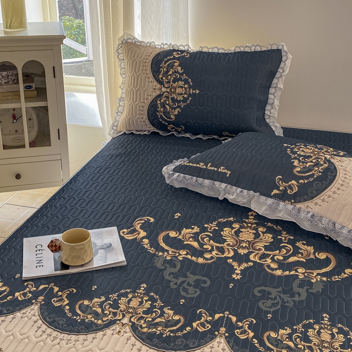 91家纺网 家纺一手货源 找家纺 麋兔 2025新款冰丝床裙乳胶凉席席子 帝凡尼